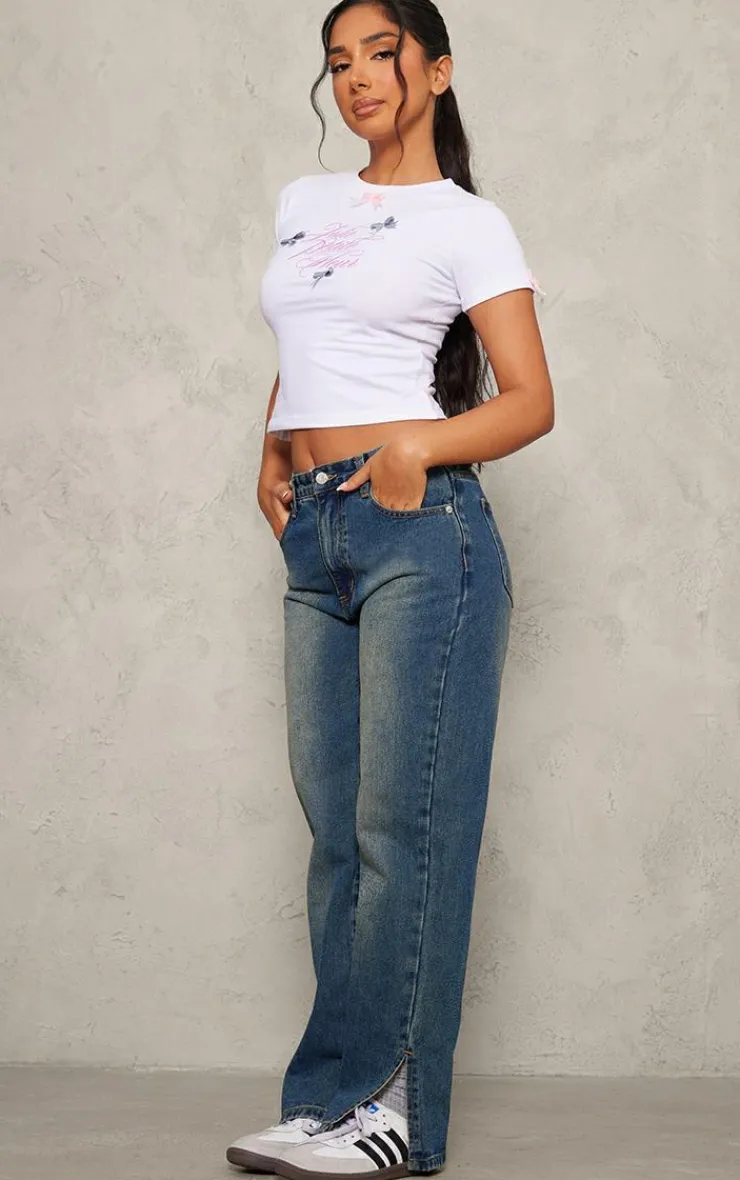 PrettyLittleThing T-Shirts*Petite Graphic Fitted T-shirt With Bow Details