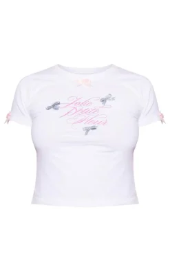 PrettyLittleThing T-Shirts*Petite Graphic Fitted T-shirt With Bow Details