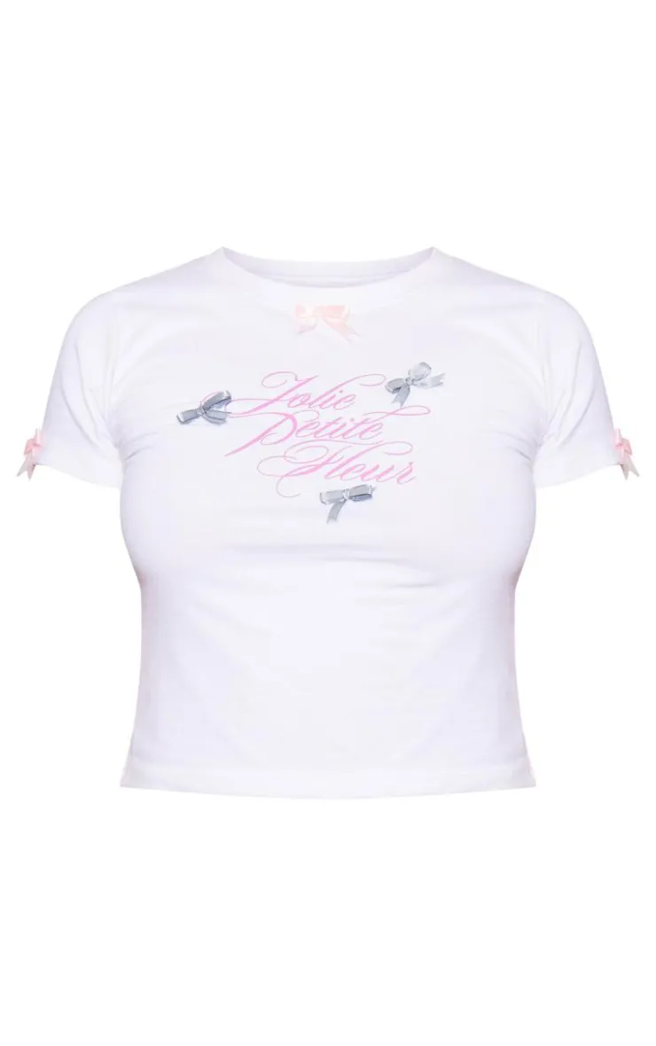 PrettyLittleThing T-Shirts*Petite Graphic Fitted T-shirt With Bow Details