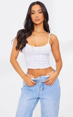 PrettyLittleThing Camisole*Petite Knit Pointelle Cami With Bow Detail