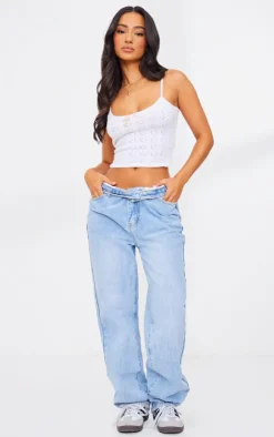 PrettyLittleThing Camisole*Petite Knit Pointelle Cami With Bow Detail