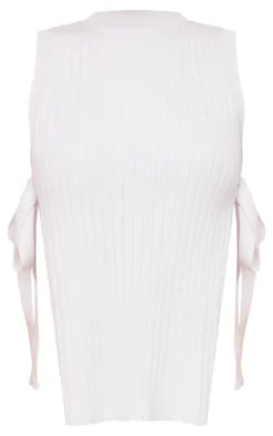 New PrettyLittleThing Petite Knitted Cut Out Side Long Top White