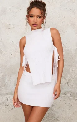 Outlet PrettyLittleThing Petite Knitted Mini Skirt White