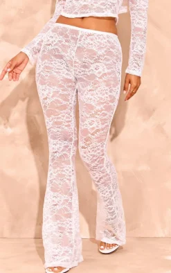 Outlet PrettyLittleThing Petite Lace Skinny Flares White