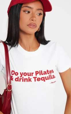 PrettyLittleThing T-Shirts*Petite Pilates Graphic Fitted Top