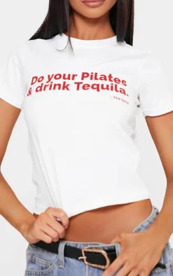 PrettyLittleThing T-Shirts*Petite Pilates Graphic Fitted Top