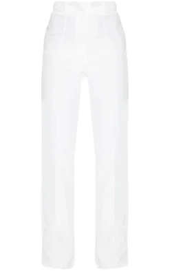Petite White Pin Tuck Highwaist Pants