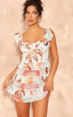 Petite Print Ruffle Detail Mini Dress-PrettyLittleThing Outlet