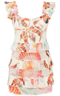 Petite Print Ruffle Detail Mini Dress-PrettyLittleThing Outlet