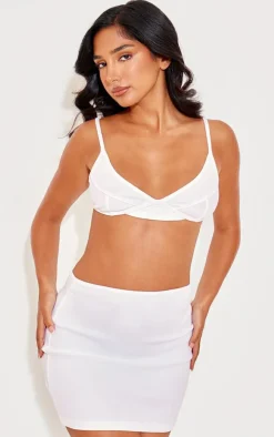 Clearance PrettyLittleThing Petite Ribbed Mini Skirt White