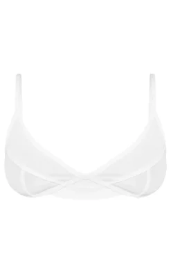 Online PrettyLittleThing Petite Ribbed Seam Detail Bralet White