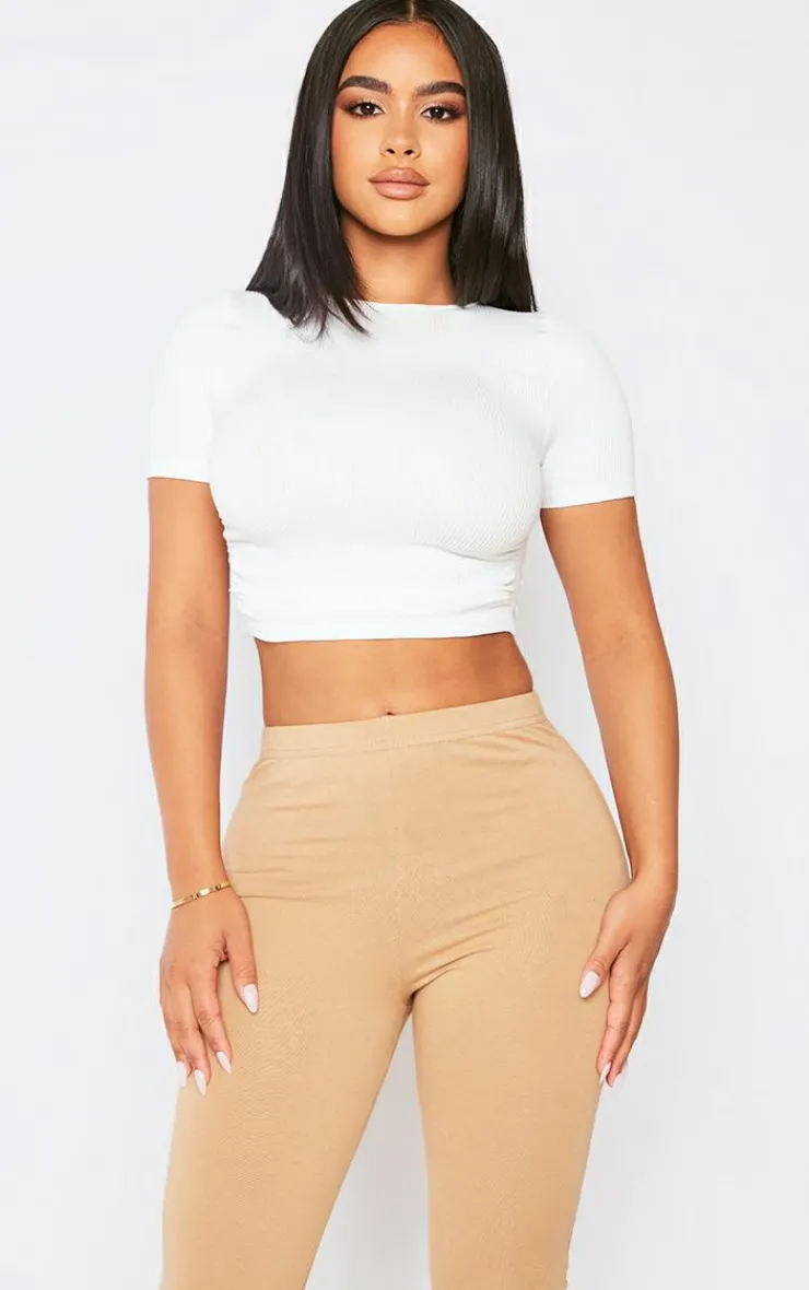 PrettyLittleThing Snatched*Petite Short Sleeve Snatched Rib Ruched Side Fitted T Shirt