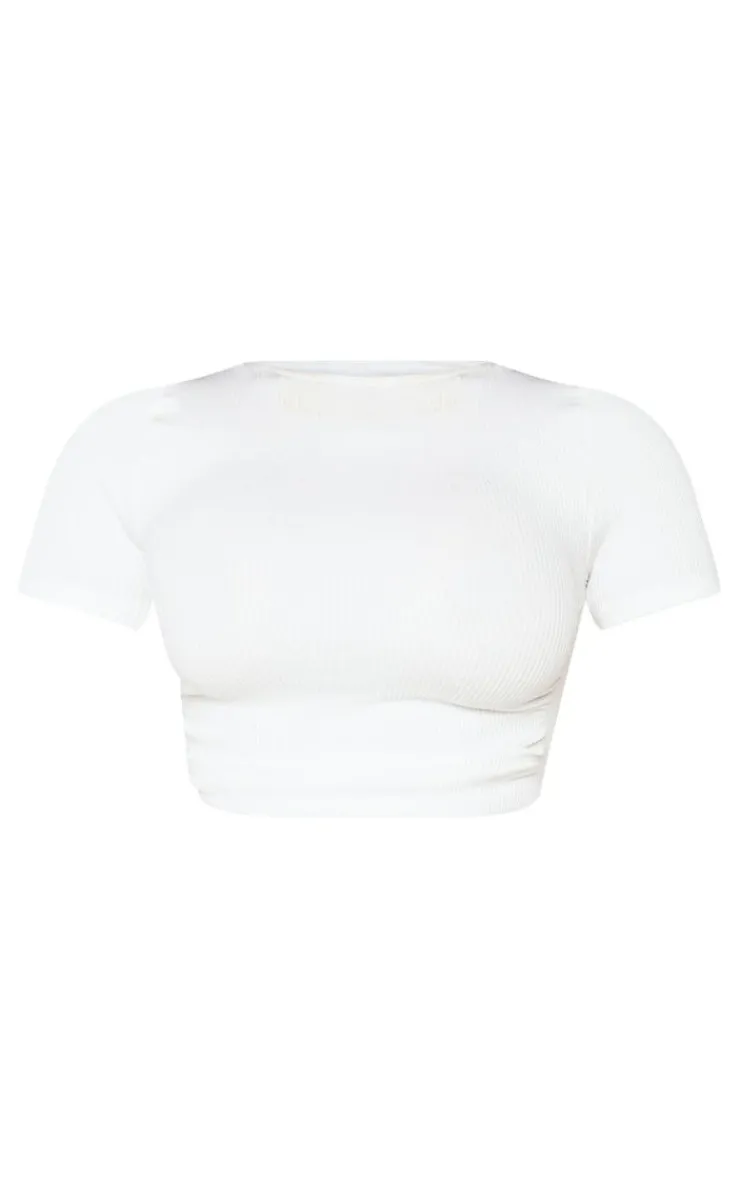 PrettyLittleThing Snatched*Petite Short Sleeve Snatched Rib Ruched Side Fitted T Shirt
