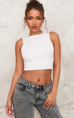 PrettyLittleThing Sleeveless Tops*Petite Slinky Racer Crop Top