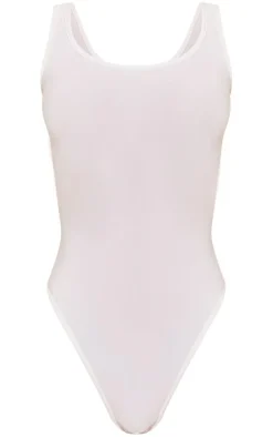 Petite White Slinky Square Neck Thong Bodysuit