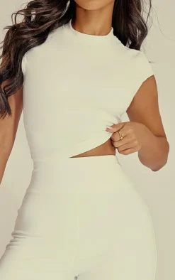Clearance PrettyLittleThing Petite Snatched Sculpt Short Sleeve Crop Top White
