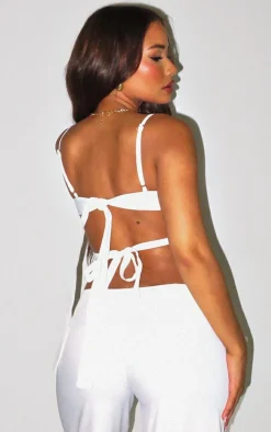 New PrettyLittleThing Petite Strappy Woven Bralet White