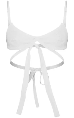 New PrettyLittleThing Petite Strappy Woven Bralet White