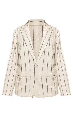 Hot PrettyLittleThing Petite Stripe Linen Look Blazer White