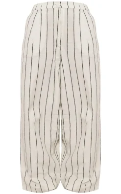 Sale PrettyLittleThing Petite Stripe Linen Look Tailored Pants White