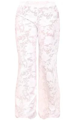 New PrettyLittleThing Petite Textured Elasticated Wide Leg Pants White