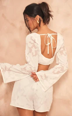 Clearance PrettyLittleThing Petite Textured Extreme Open Crop Top White
