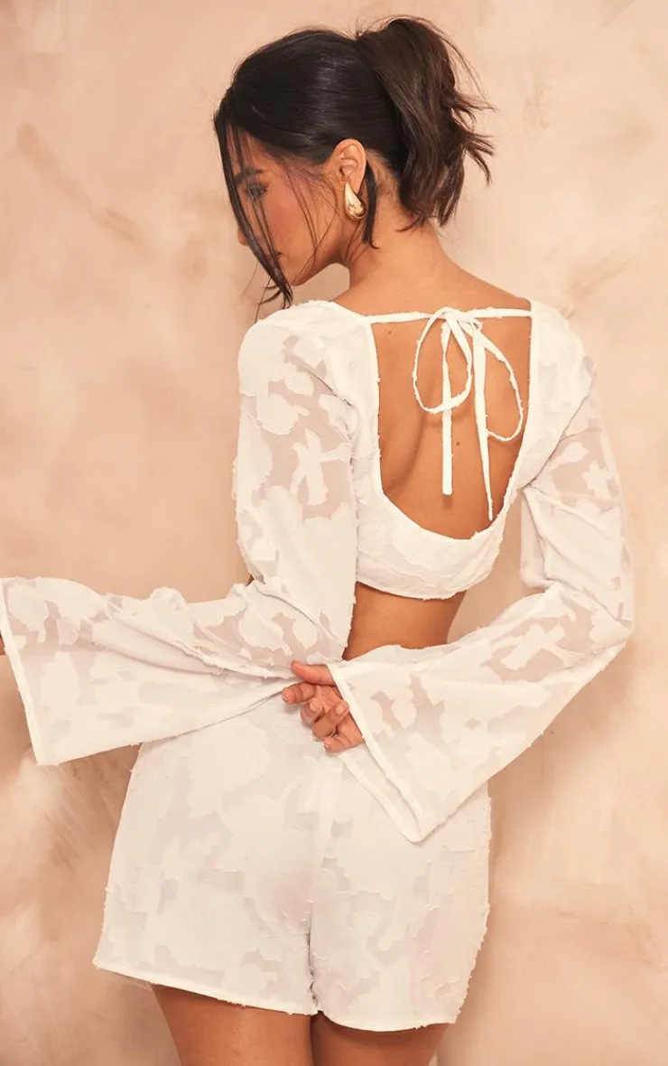 Clearance PrettyLittleThing Petite Textured Extreme Open Crop Top White