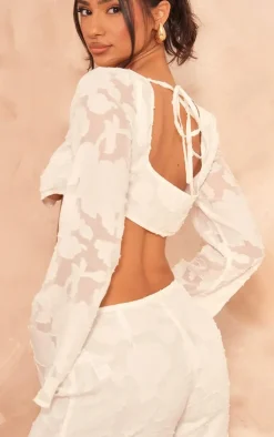 Clearance PrettyLittleThing Petite Textured Extreme Open Crop Top White