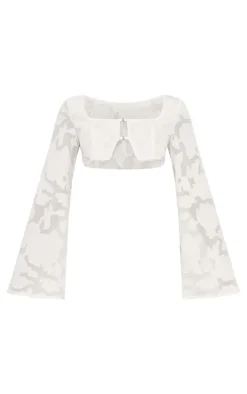 Clearance PrettyLittleThing Petite Textured Extreme Open Crop Top White