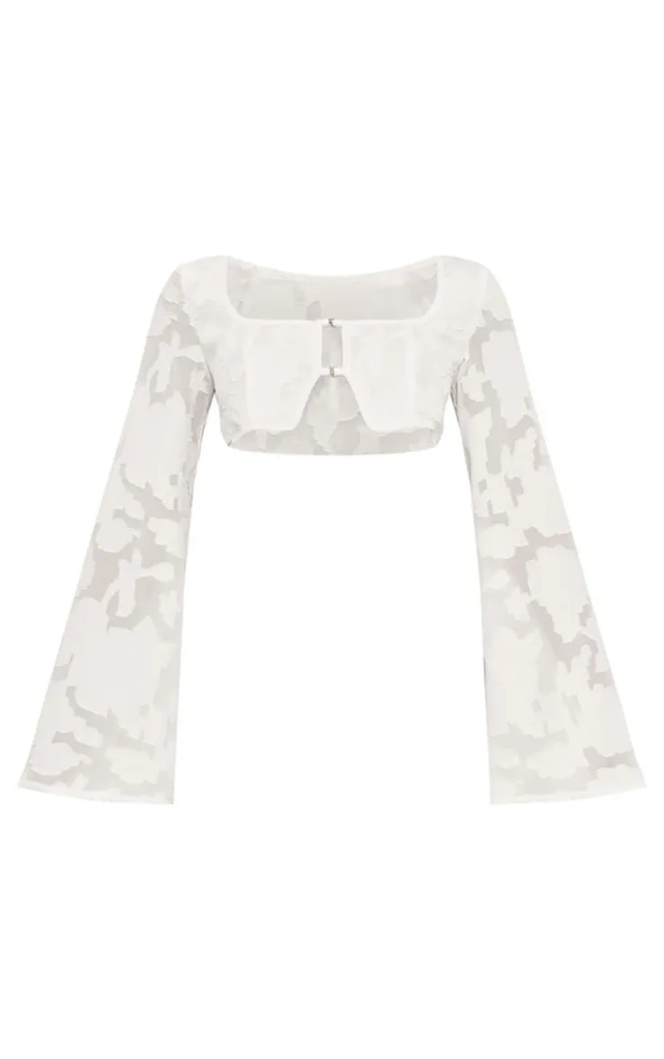 Clearance PrettyLittleThing Petite Textured Extreme Open Crop Top White