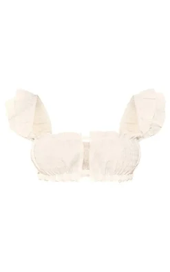 Best PrettyLittleThing Petite Textured Frill Detail Crop Top White