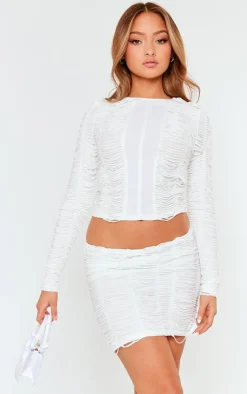 Sale PrettyLittleThing Petite Textured Jersey Long Top White