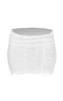Discount PrettyLittleThing Petite Textured Jersey Mini Skirt White