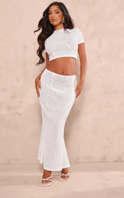 Best PrettyLittleThing Petite Textured Jersey Midaxi Skirt White