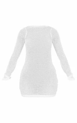 Petite Textured Long Sleeve Open Back Mini Dress-PrettyLittleThing Outlet