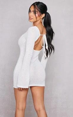 Petite Textured Open Back Mini Dress-PrettyLittleThing New