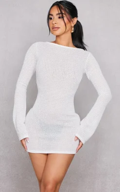 Petite Textured Open Back Mini Dress-PrettyLittleThing New