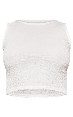 New PrettyLittleThing Petite Textured Racer Crop Top White