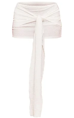 Discount PrettyLittleThing Petite Textured Tie Front Mini Skirt White