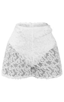 New PrettyLittleThing Petite Textured Woven Shorts White