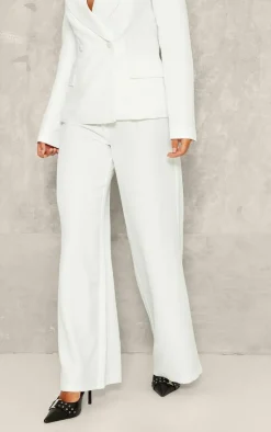 Online PrettyLittleThing Petite Woven High Waisted Tailored Wide Leg Pants White