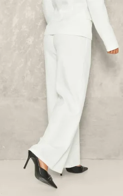 Online PrettyLittleThing Petite Woven High Waisted Tailored Wide Leg Pants White