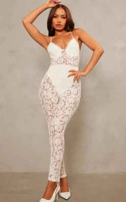Petite Woven Lace Jumpsuit-PrettyLittleThing Online