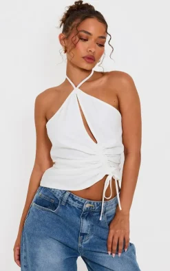 Petite Woven Ruched Cut Out Top-PrettyLittleThing Hot