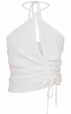 Petite Woven Ruched Cut Out Top-PrettyLittleThing Hot