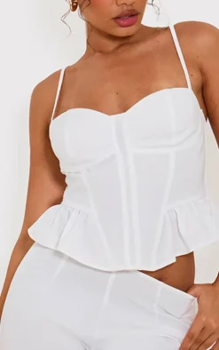 Clearance PrettyLittleThing Petite Woven Strappy Corset White