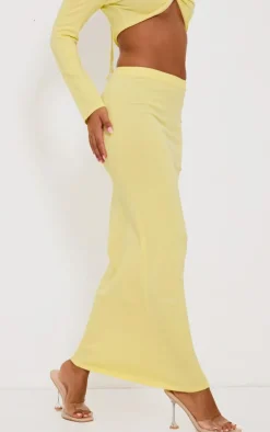 Online PrettyLittleThing Petite Knitted Tie Waist Maxi Skirt Yellow