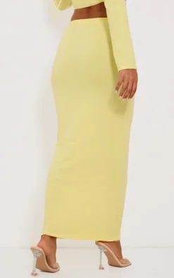 Online PrettyLittleThing Petite Knitted Tie Waist Maxi Skirt Yellow