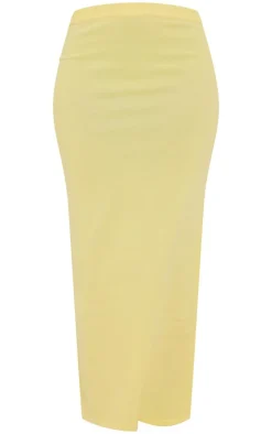Online PrettyLittleThing Petite Knitted Tie Waist Maxi Skirt Yellow