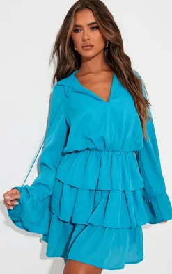Satin Frill Tie Shift Dress-PrettyLittleThing
